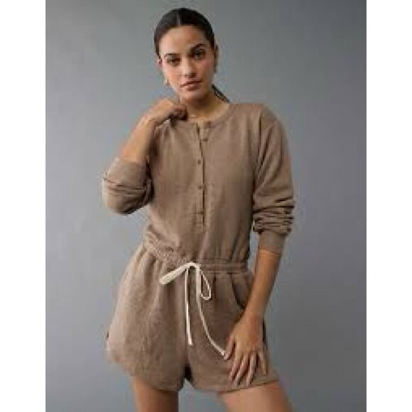 American Eagle Cozy Henley Lounge Romper - Picture 2 of 9